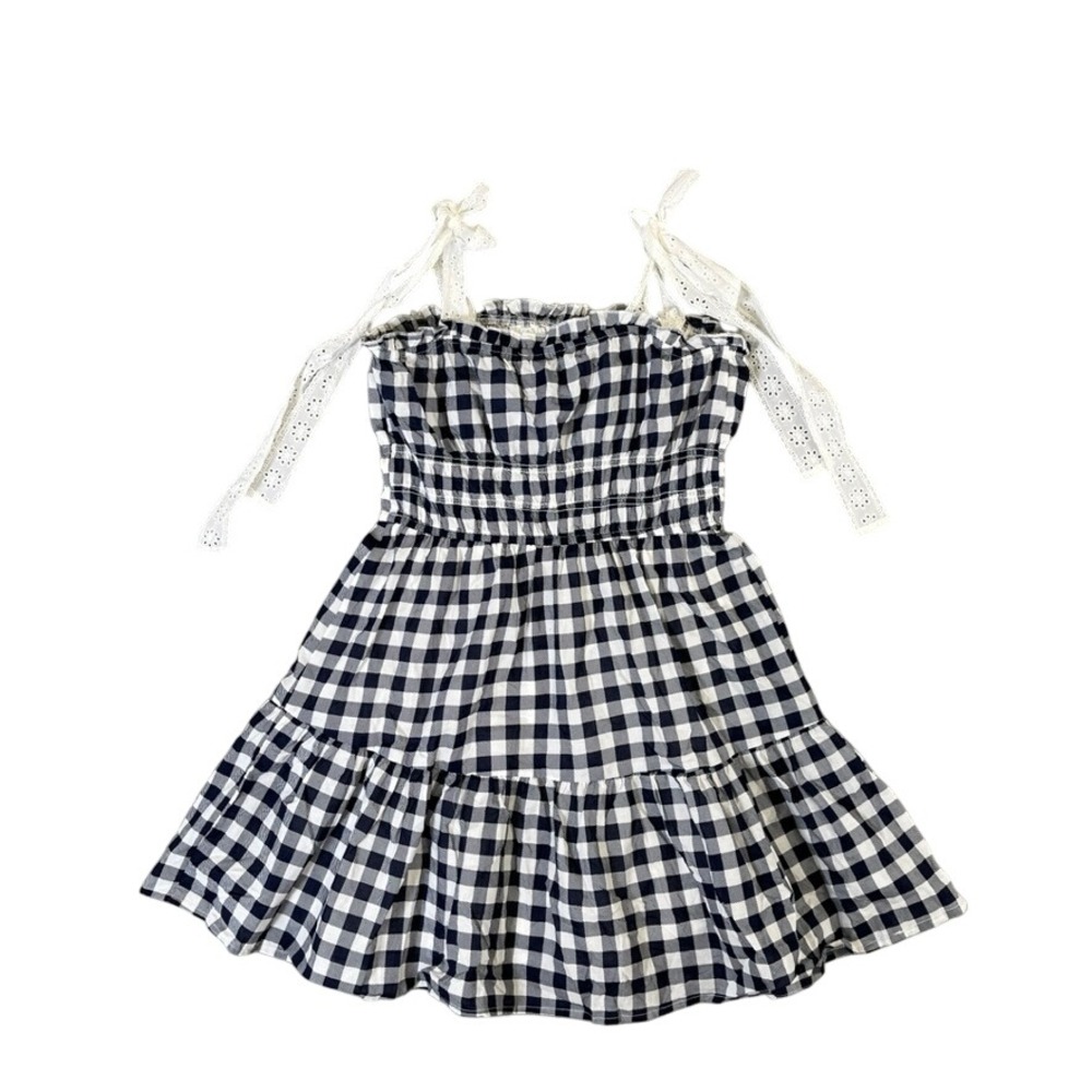 NWT Trixxi Francesca's Navy Gingham Smocked Eyelet Tie Strap Mini Dress Medium